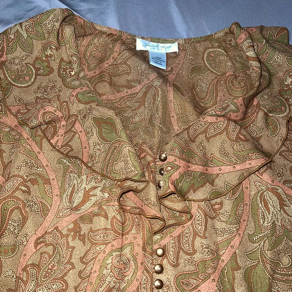 Plus Size Retro Style Paisley Print Ruffle Collar Button Down Size 20W - Picture 4 of 4